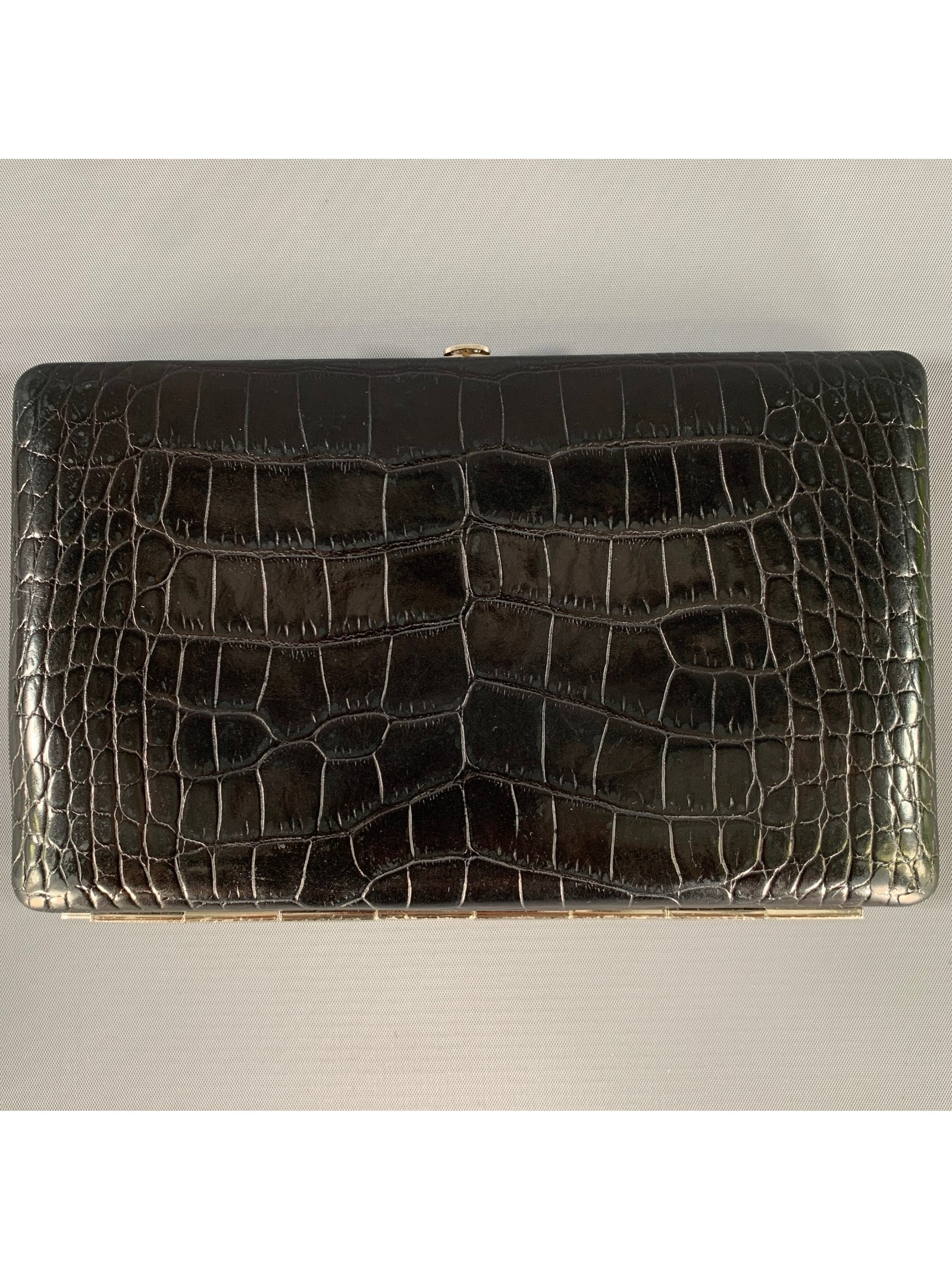 Abas Black Embossed Leather Metal Clutch